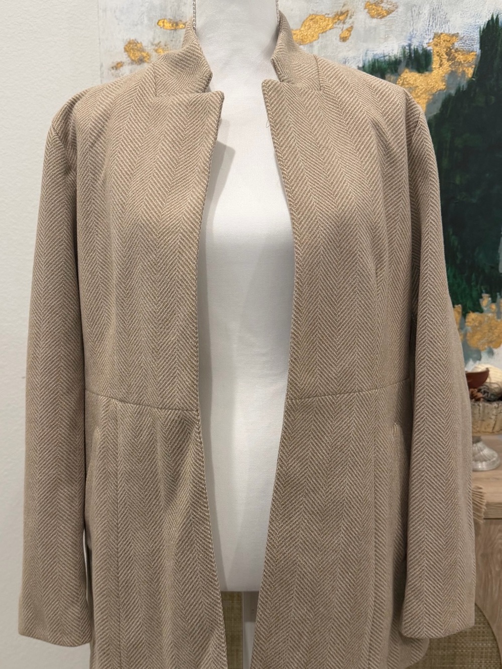 Longline Beige Open-Front Cool Season Jacket